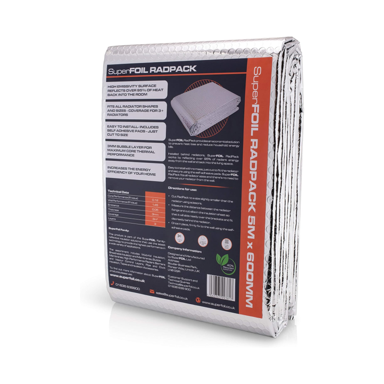 SuperFOIL Radpack Radiator Insulation Reflective Foil – 0.6 m × 5 m