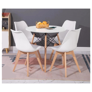 Scandinavian Dining Table & Chair Set – 80cm Round Table + 4 Tulip Chairs for Compact Homes